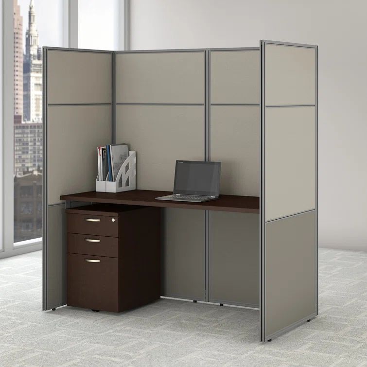 Mocha Cherry Metal Office Desk with Light Gray Partition