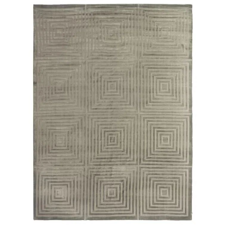 Luxurious Dark Gray Geometric Hand Loomed 9' x 12' Wool-Blend Rug