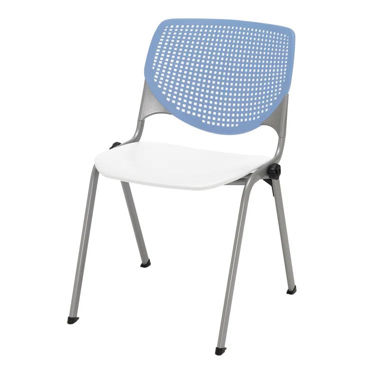 Peri Blue and White Armless Metal Vinyl Stacking Chair