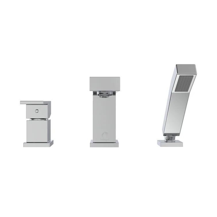 Quadrato Modern Polished Chrome Roman Tub Filler with Hand Shower