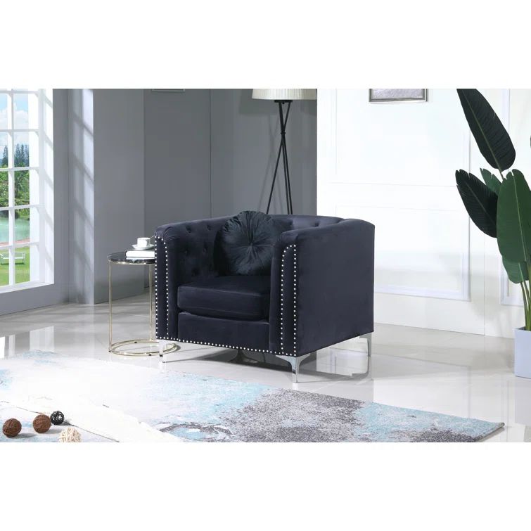 Black Velvet 34" Chaise with Chrome Legs