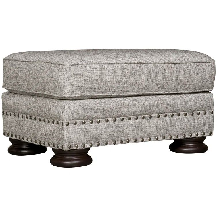 Elegant Gray 32'' Upholstered Ottoman with Brass Nailhead Trim