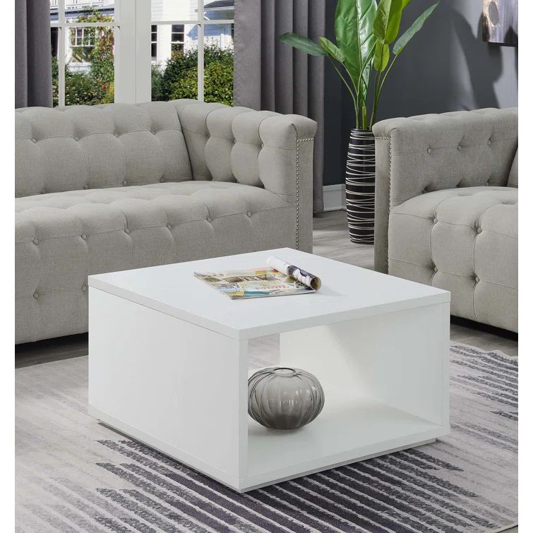 White Square Wood Coffee Table with Storage Shelf