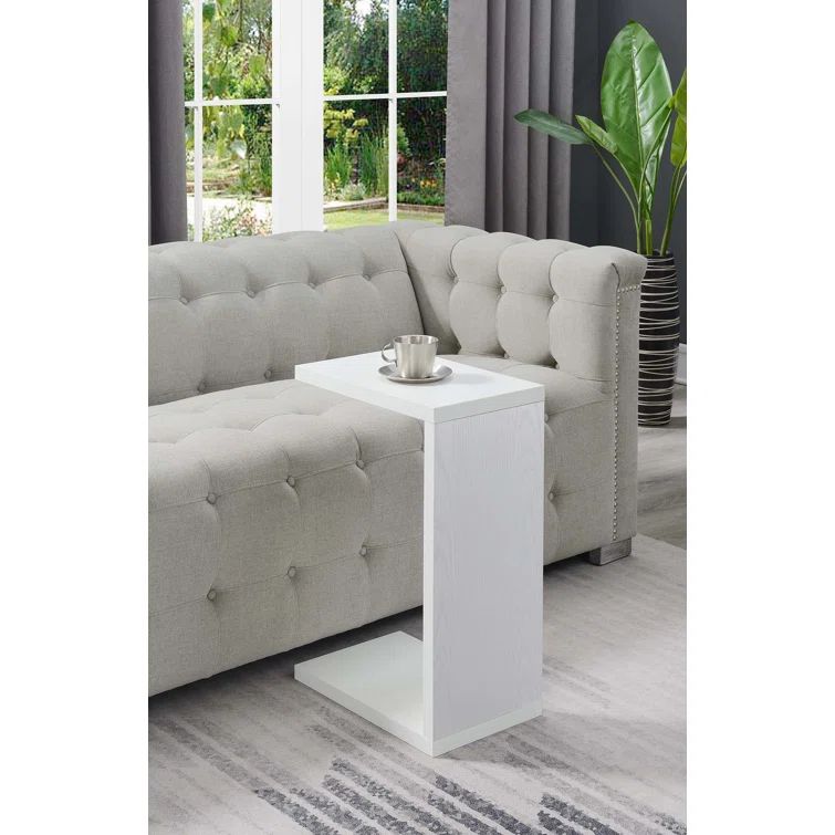 White Wood C-Shaped End Table