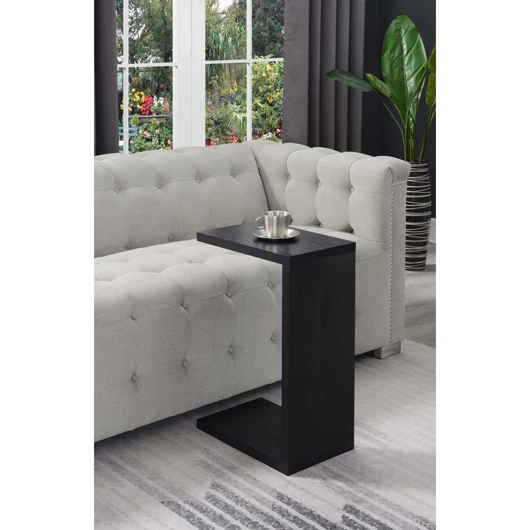 Black Rectangular Wood C-Shaped End Table