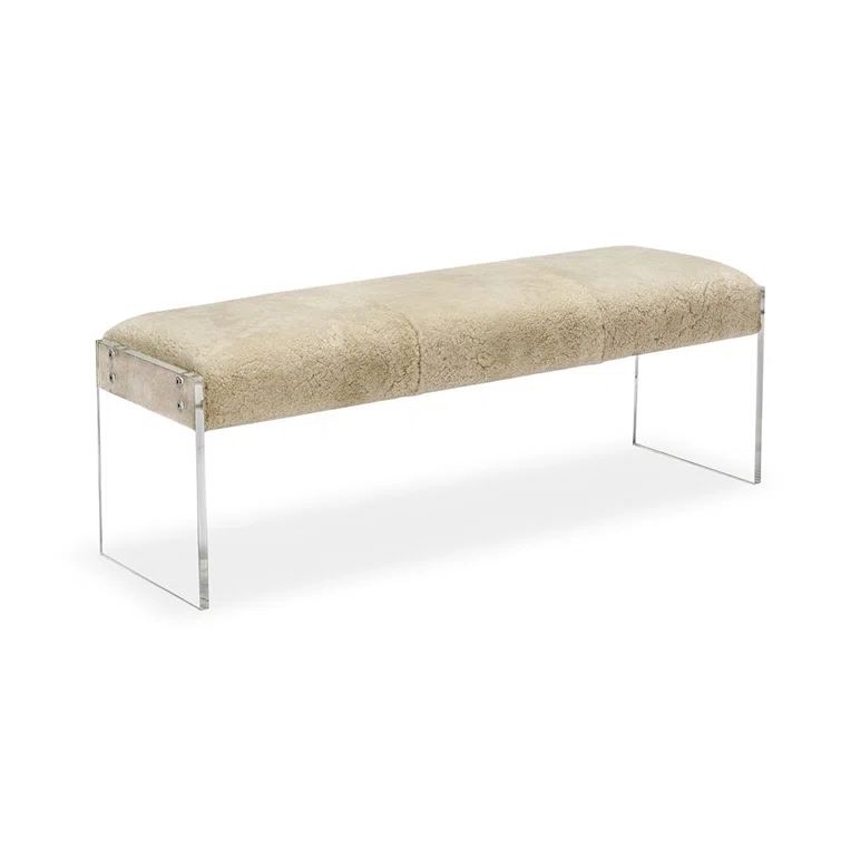 Natural Cream Shearling Upholstered Acrylic Bench