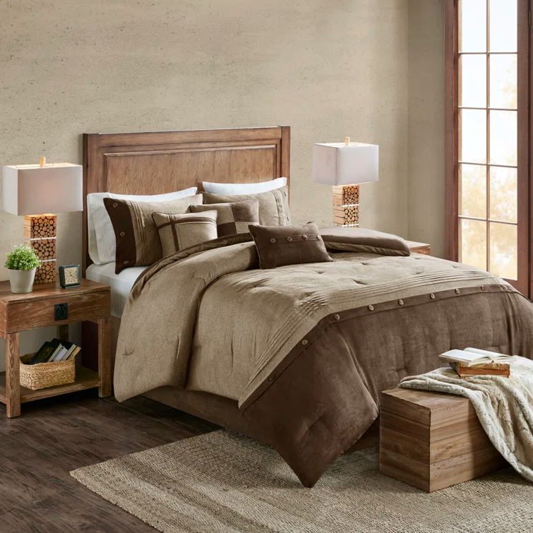 California King Brown Faux Suede Comforter Set
