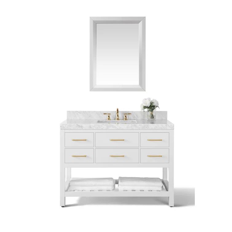 Elizabeth 48'' White Marble Single Sink Vanity with Gold Accents