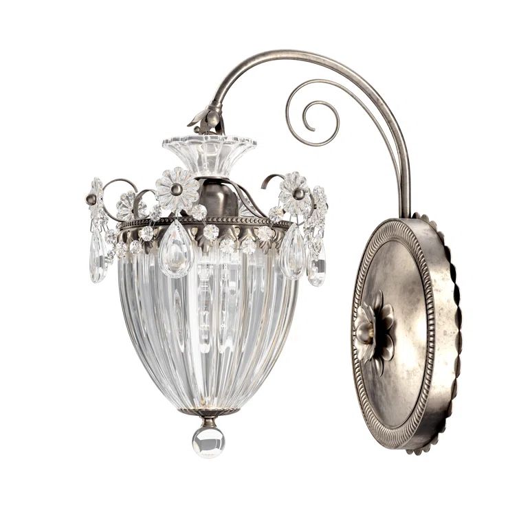 Antique Silver Heritage Clear Crystal 1-Light Sconce