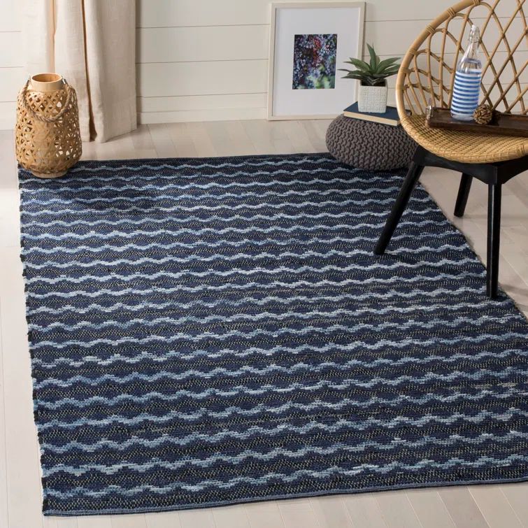 Coastal Charm Black and Turquoise Hand-Woven Wool-Cotton Blend Area Rug - 30" x 4"