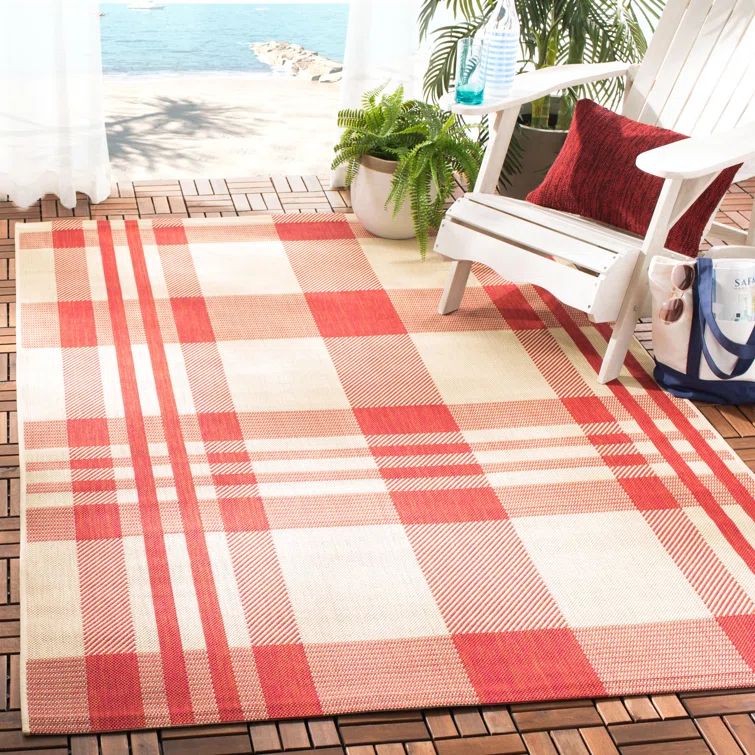 Red Bone 8' x 10' Synthetic Easy-Care Indoor/Outdoor Area Rug