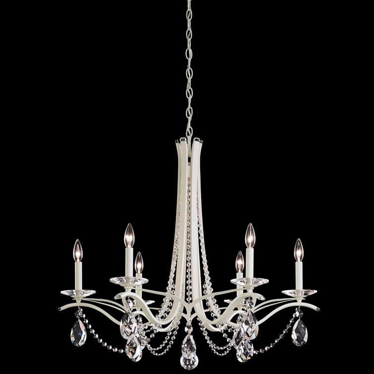 Elegant White and Clear Crystal 6-Light Traditional Chandelier