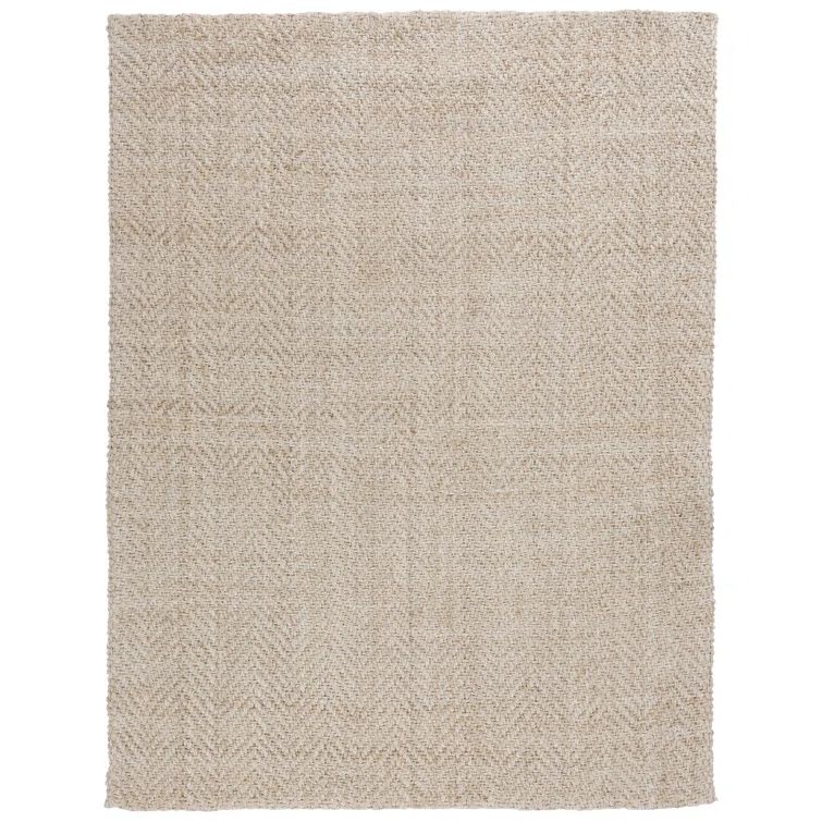 Ivory Herringbone Handwoven Wool 9' x 12' Area Rug
