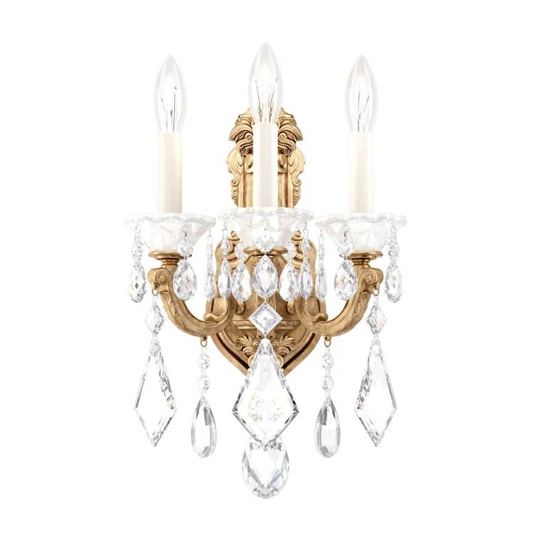 French Gold Direct Wired Electric Sconce with Clear Swarovski Crystals