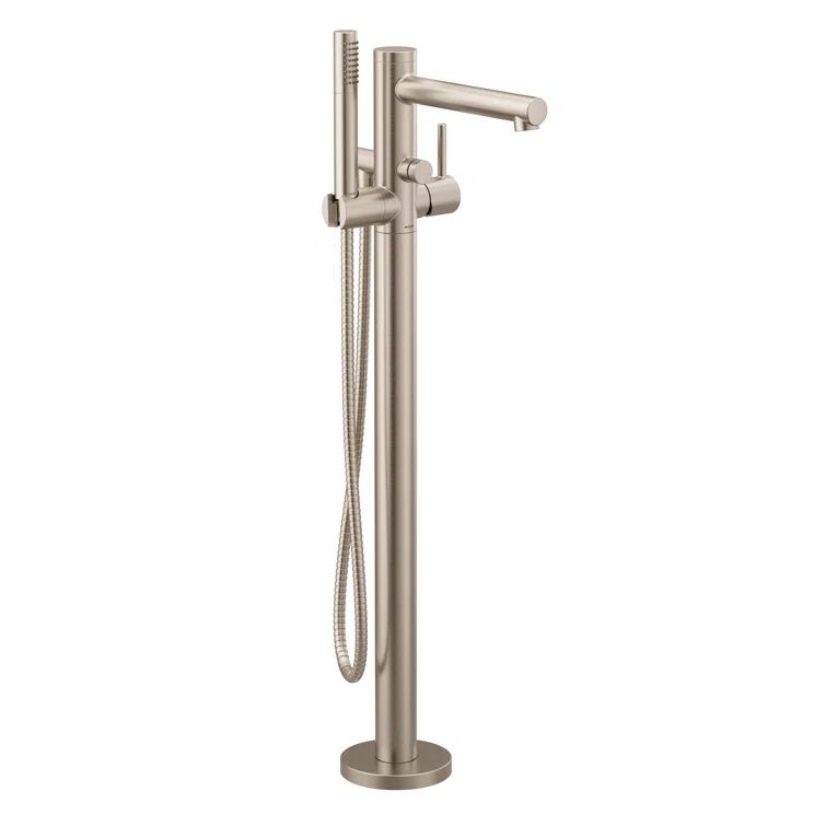 Elegant Align Brushed Nickel Floor Mounted Tub Filler with Hand Shower