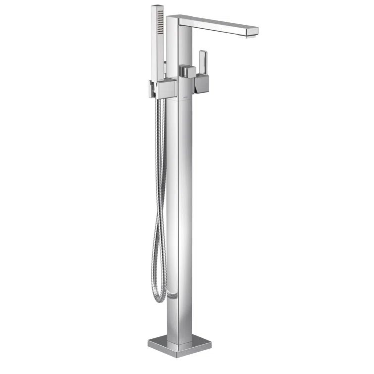 Modern Chrome Floor-Mounted Tub Filler with Handshower