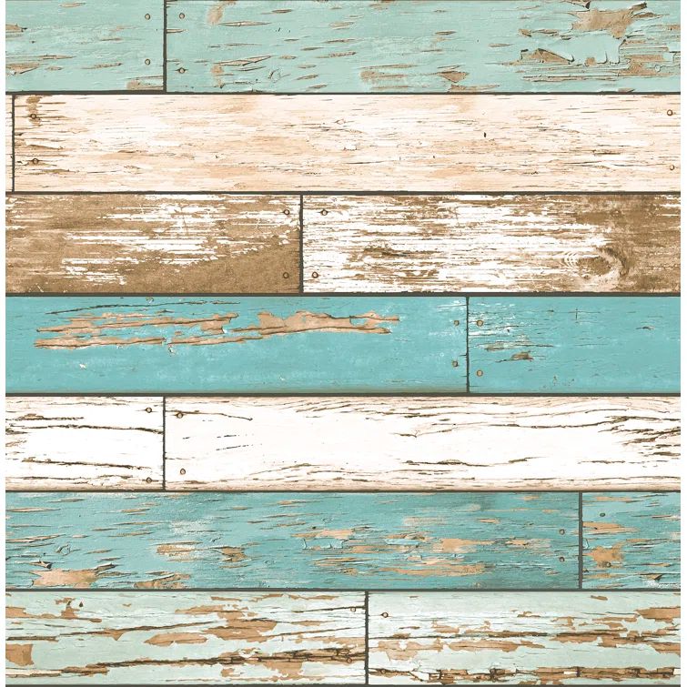 Vintage Turquoise and Beige Wood Peel and Stick Wallpaper