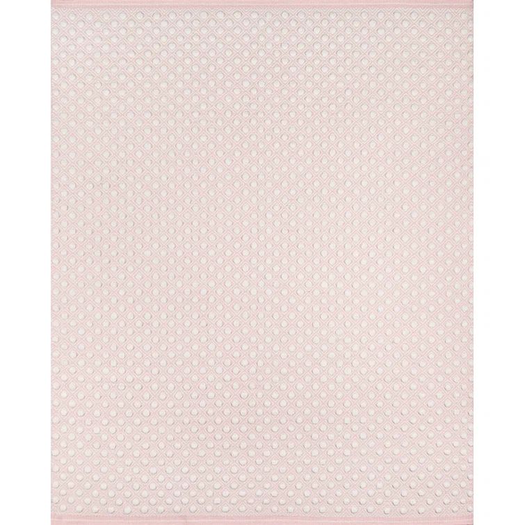 Subdued Sky Blue and Baby Pink Handwoven Wool Area Rug