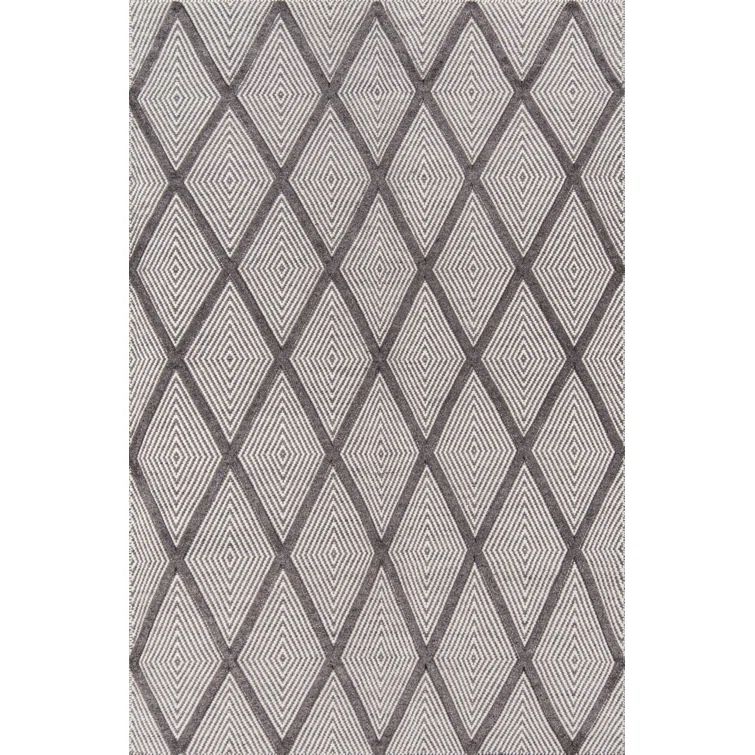Langdon Gray Wool Geometric Flatweave Rug