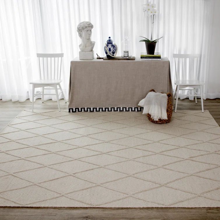 Langdon Beige Rectangular Wool Geometric Area Rug
