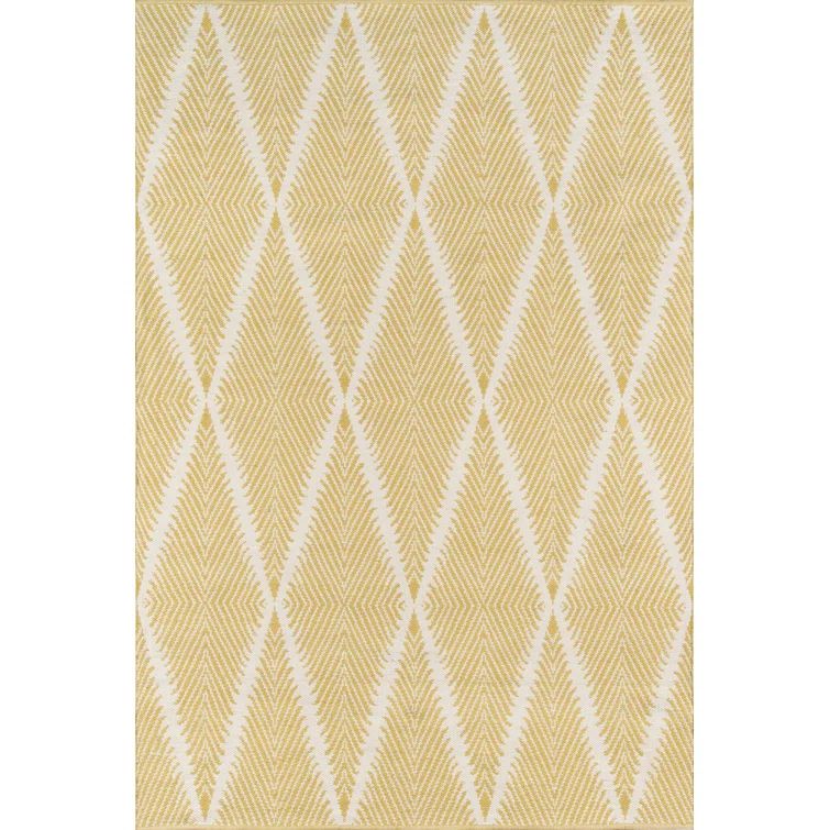 Citron and White Geometric Trellis Handmade Area Rug 2' x 3'