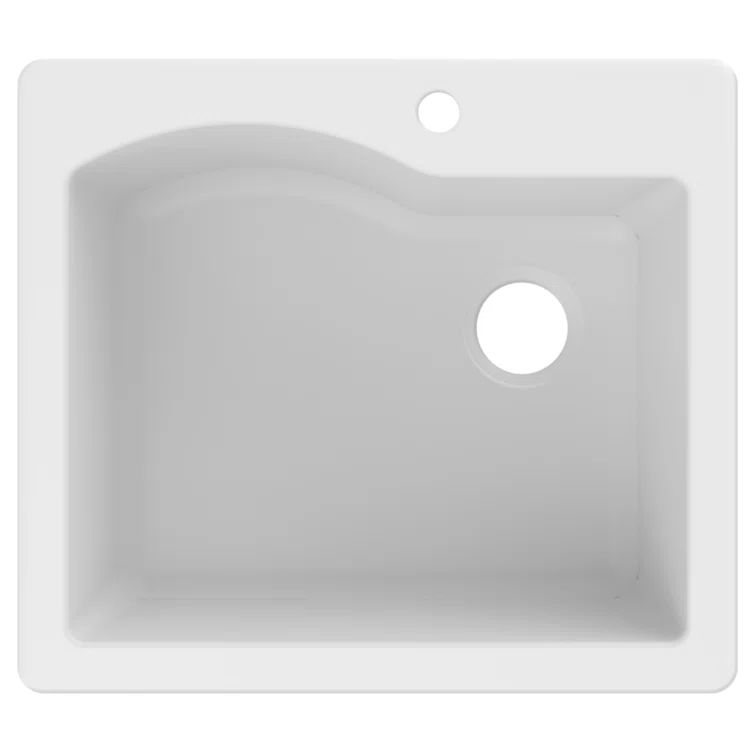 25" White Granite Single Bowl Drop-In Kitchen Sink