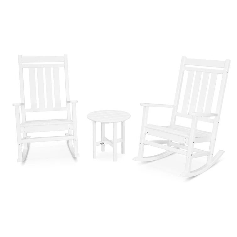 White Poly Lumber 2-Person Outdoor Rocking Chair Set with Side Table