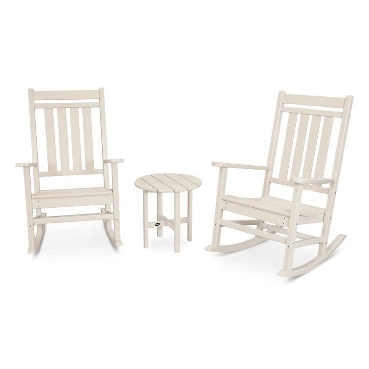 Sand Polywood Estate Rocking Chair Set with Side Table