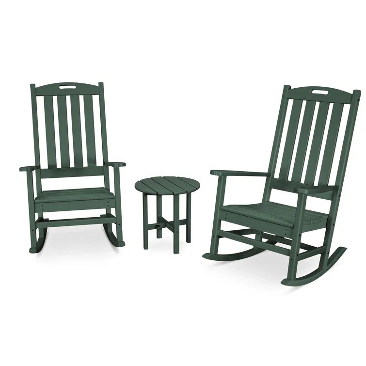 Green Recycled Plastic 3-Piece Outdoor Rocking Chair Set