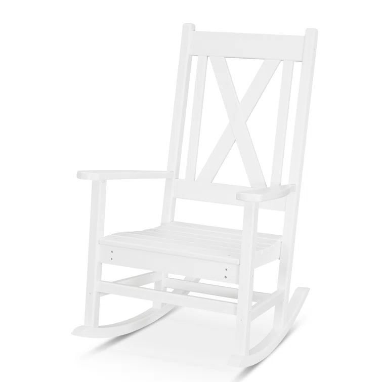 Braxton Traditional White Cross-Back Porch Rocking Chair