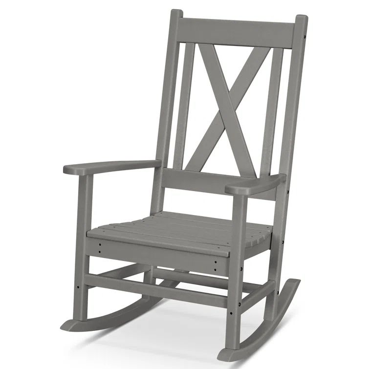 Braxton Traditional Slate Gray Porch Rocking Chair with Cross Back Design