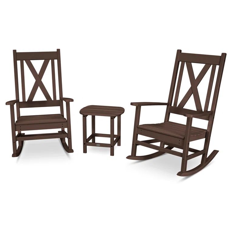 Braxton Mahogany Cross Back 3-Piece Porch Rocker Set