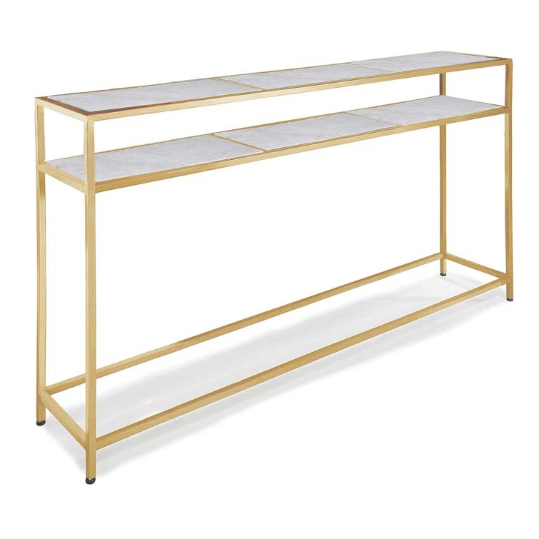 Natural Brass and Marble Console Table with Storage
