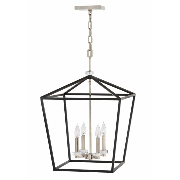 Black Nickel Cage 4-Light Crystal Accent Chandelier