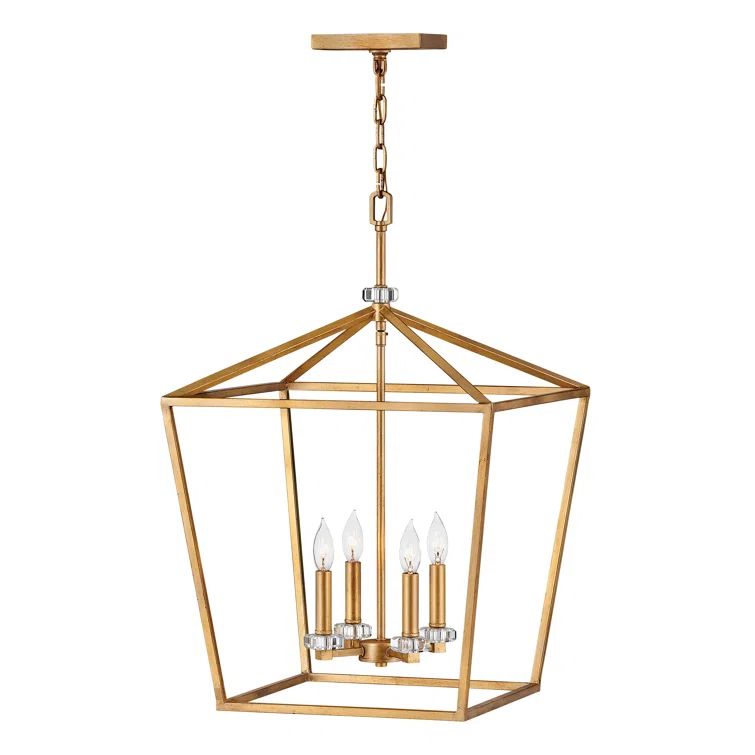 Distressed Brass 4-Light Open Frame Cage Chandelier