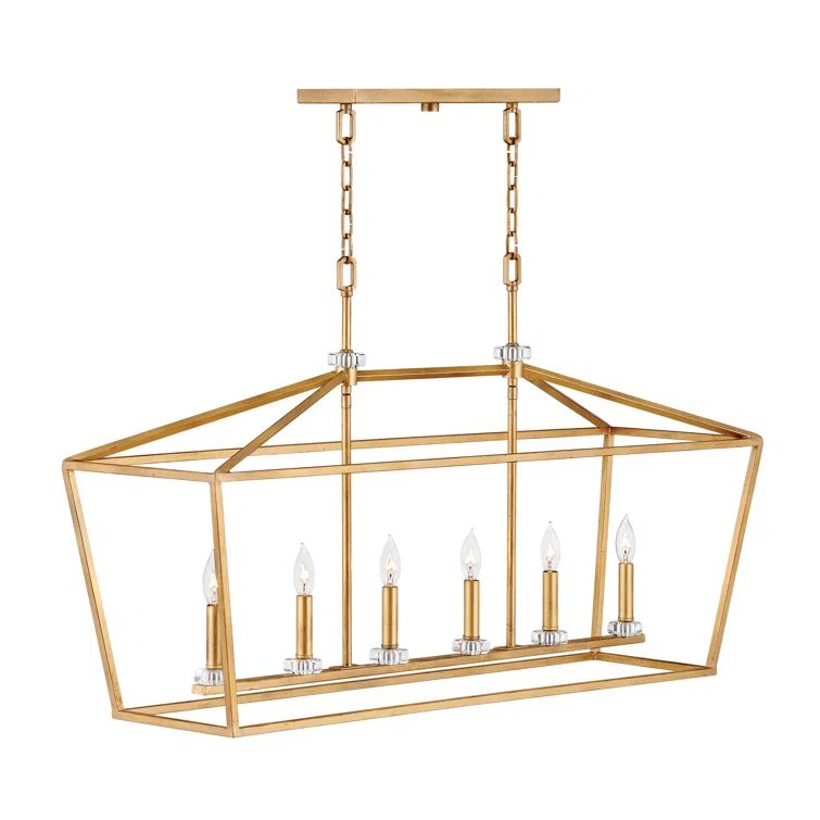 Distressed Brass 6-Light Linear Cage Chandelier