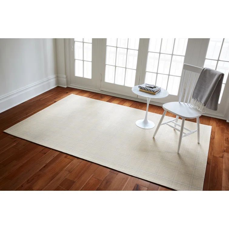 Beige Flat Woven Handmade Wool Rectangular Area Rug