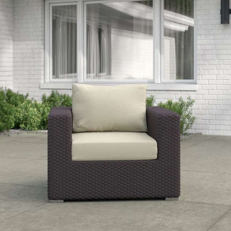 Antique Beige Sunbrella Canvas and Rattan Outdoor Patio Armchair