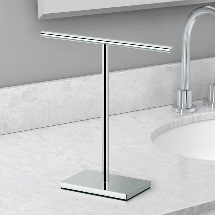 Chrome Freestanding T-Shape Hand Towel Holder with Weighted Base