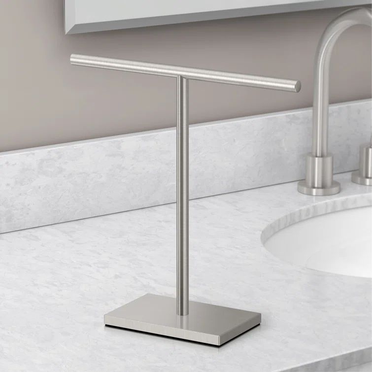 Satin Nickel Freestanding Countertop Hand Towel Holder with Weighted Base