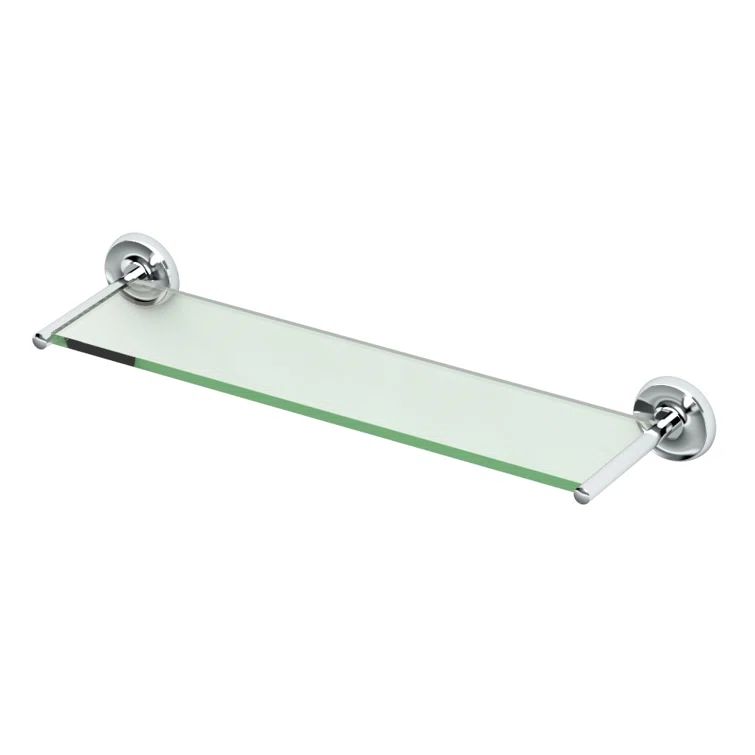 Floating Black 21" Tempered Glass Wall Shelf in Polished Chrome