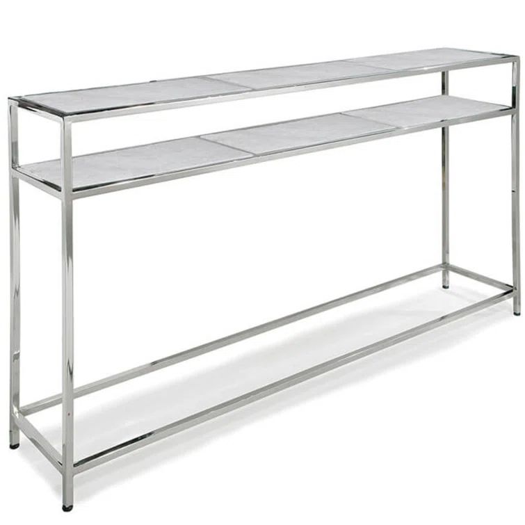Nickel and Marble Console Table with Storage Shelf