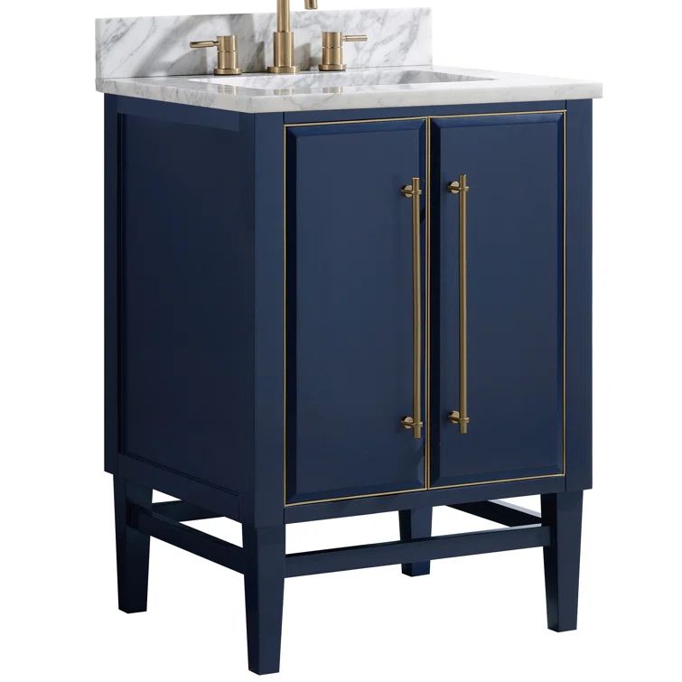 Navy Blue and Gold 25" Single Vanity with Marble Top