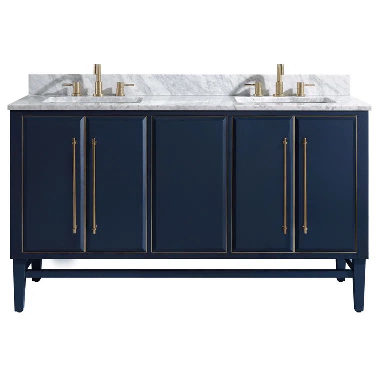 Navy Blue and Gold Double Sink Vanity with Marble Top