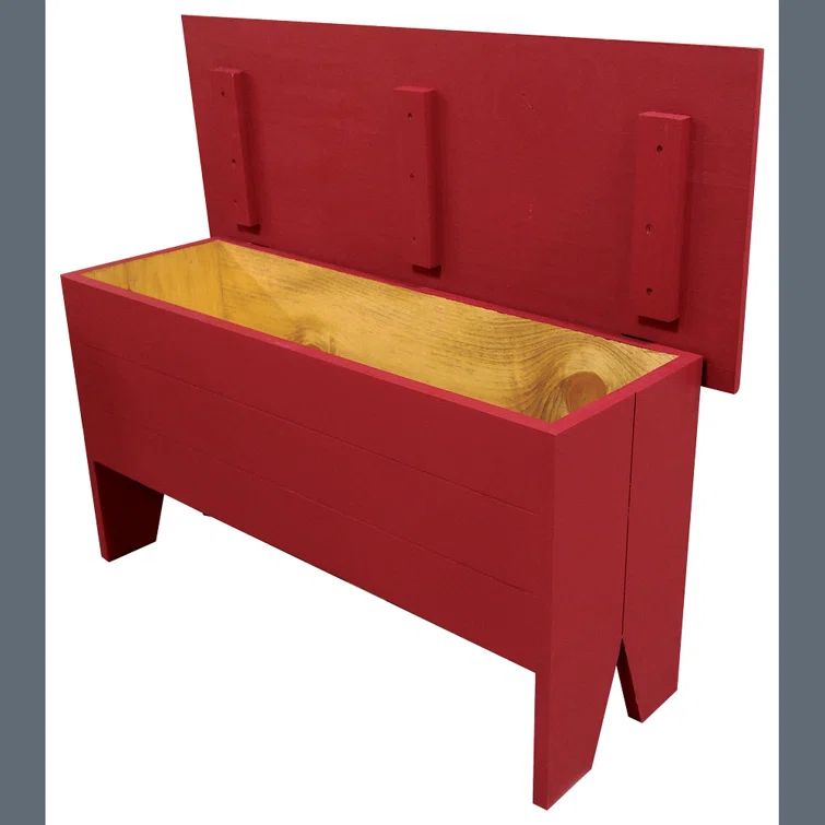 Red Pine Upholstered Storage Bench with Flip Top