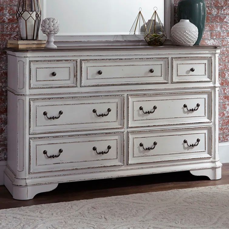 Antique White Traditional 7-Drawer Dresser with Felt Lined Drawer