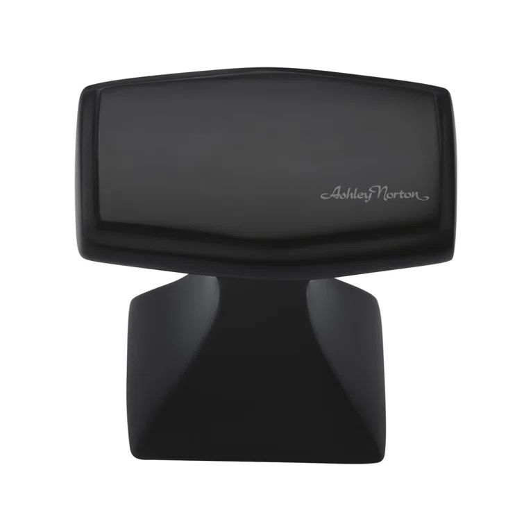 Flat Black Rectangular Brass Cabinet Knob with Mounting Hardware