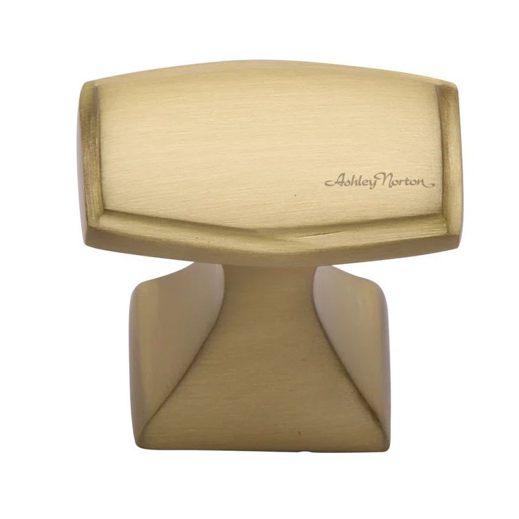 Rectangular Satin Brass Knob with Mounting Hardware