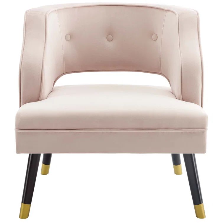 Elegant Gray Velvet Wood Accent Chair with Button Tufting