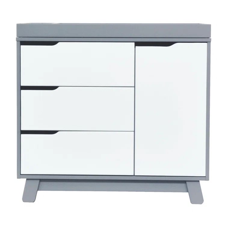 Gray and White 3-Drawer Changer Dresser with Removable Tray